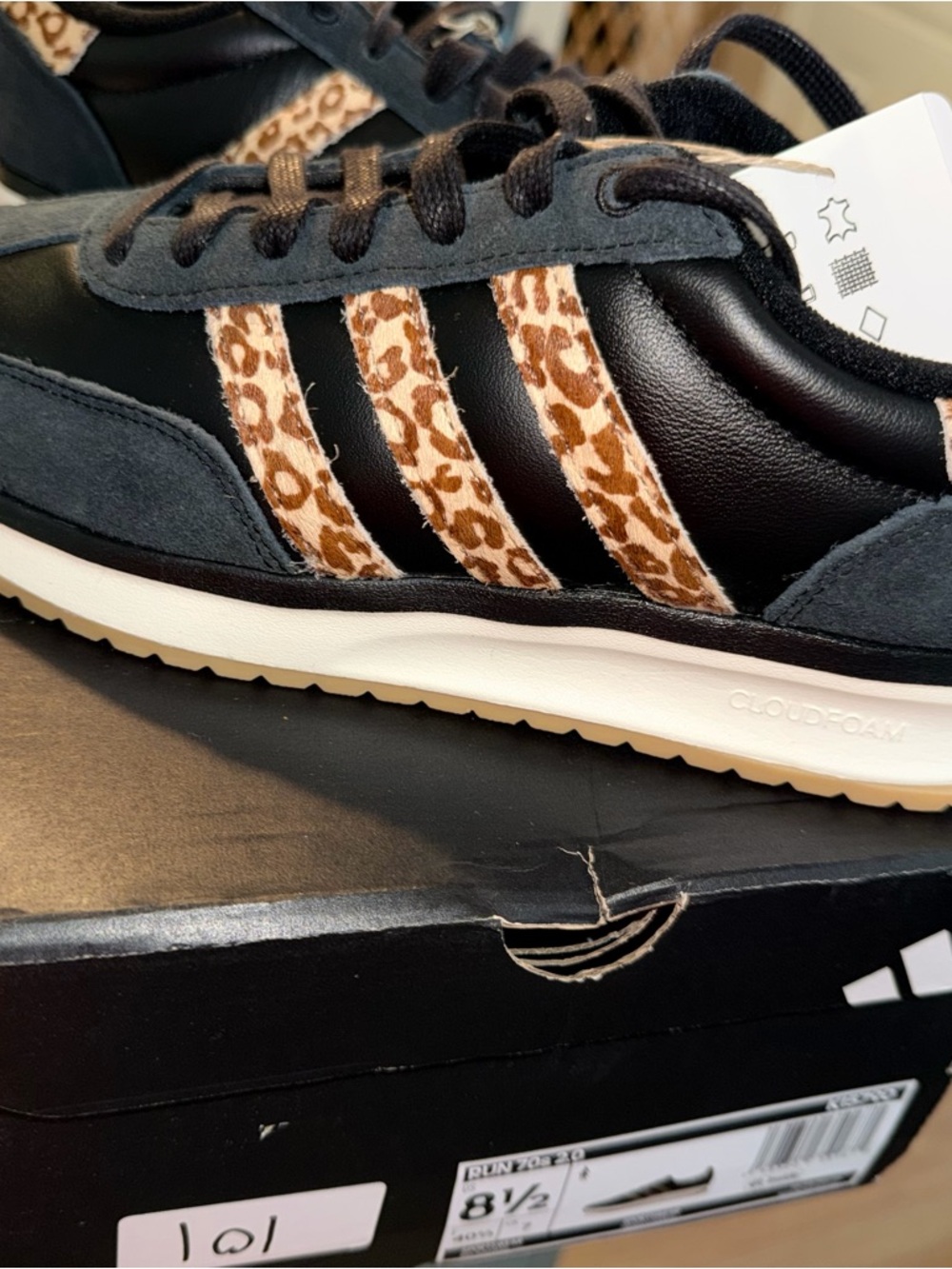 adidas Run 70s 2.0 Sneakers - Black with Tan Sole and Leopard Accent - Picture 3 of 8
